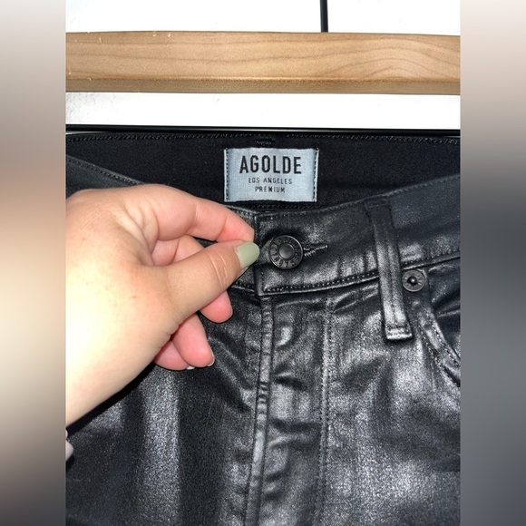 AGOLDE Sophie High Rise Skinny Black Leatherette Jeans in Size 24 - Picture 6 of 14